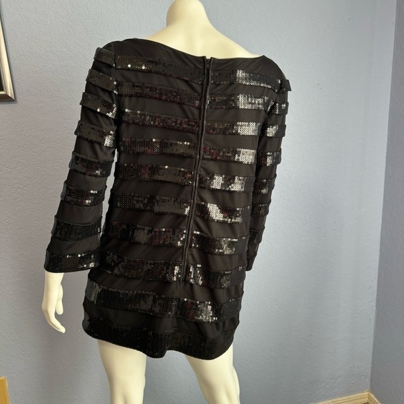 Tadashi Shoji Black Illusion Cocktail Mesh Tulle Long Sleeve Mini Dress - Picture 6 of 6